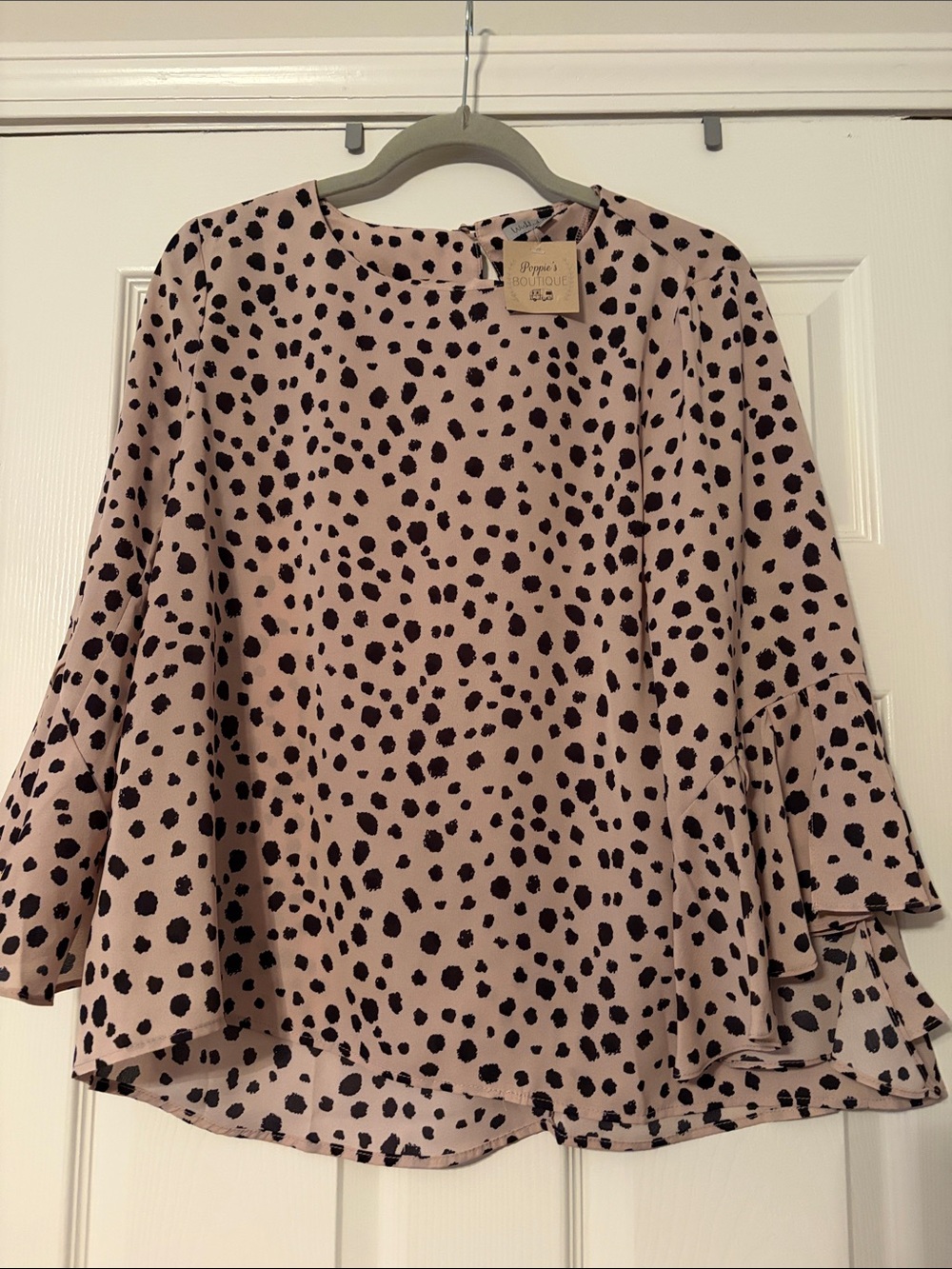 Wishlist Pink and Black Spot Ruffle-Sleeve Blouse